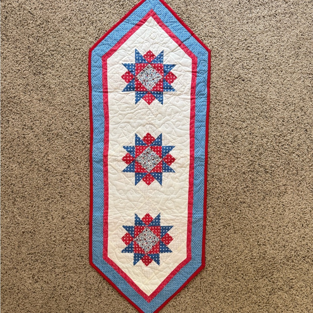 Patriotic 4th of July red white and blue small quilted table runnner